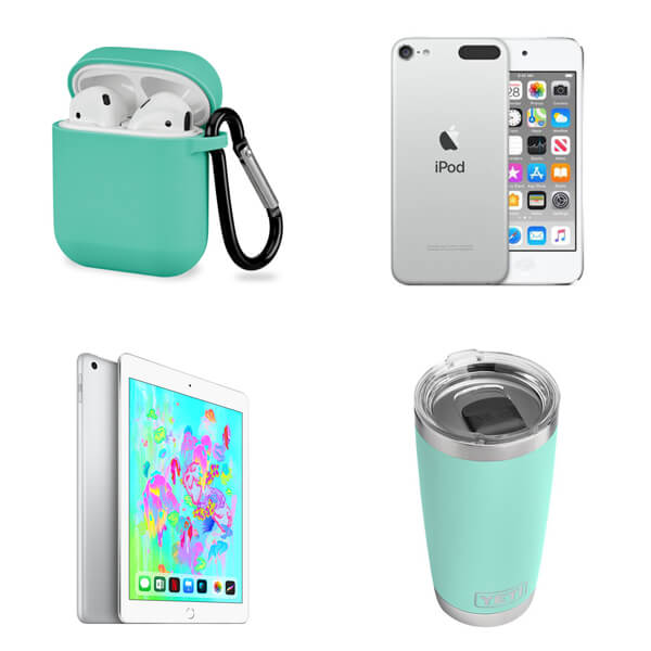 Apple products and a Yeti tumbler